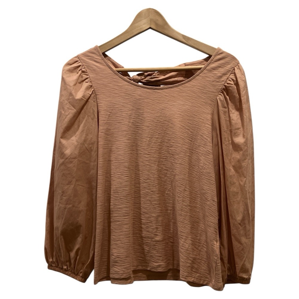 Nation Ltd Brown Scoop‎ Neck Puff Sleeve Blouse Pima Cotton Medium Boho Tie Back